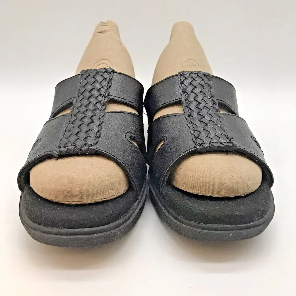 Dr. Scholl's Leather Wedge Sandals Women's 7M Black E3H-01 Comfort Slides Shoes